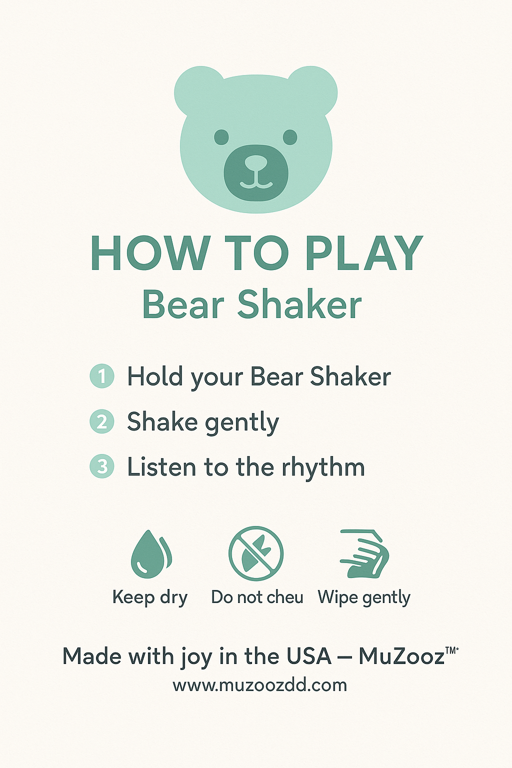 3D Printed Bear Shaker – Mint Green | Handcrafted Musical Instrument Toy by MuZooz™